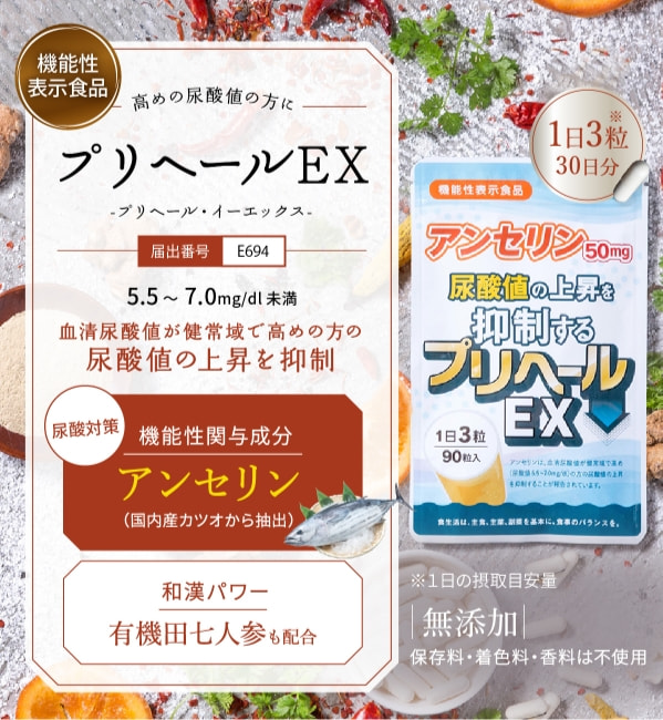 公式】プリヘールEXの商品ページ│尿酸値を下げるサプリ